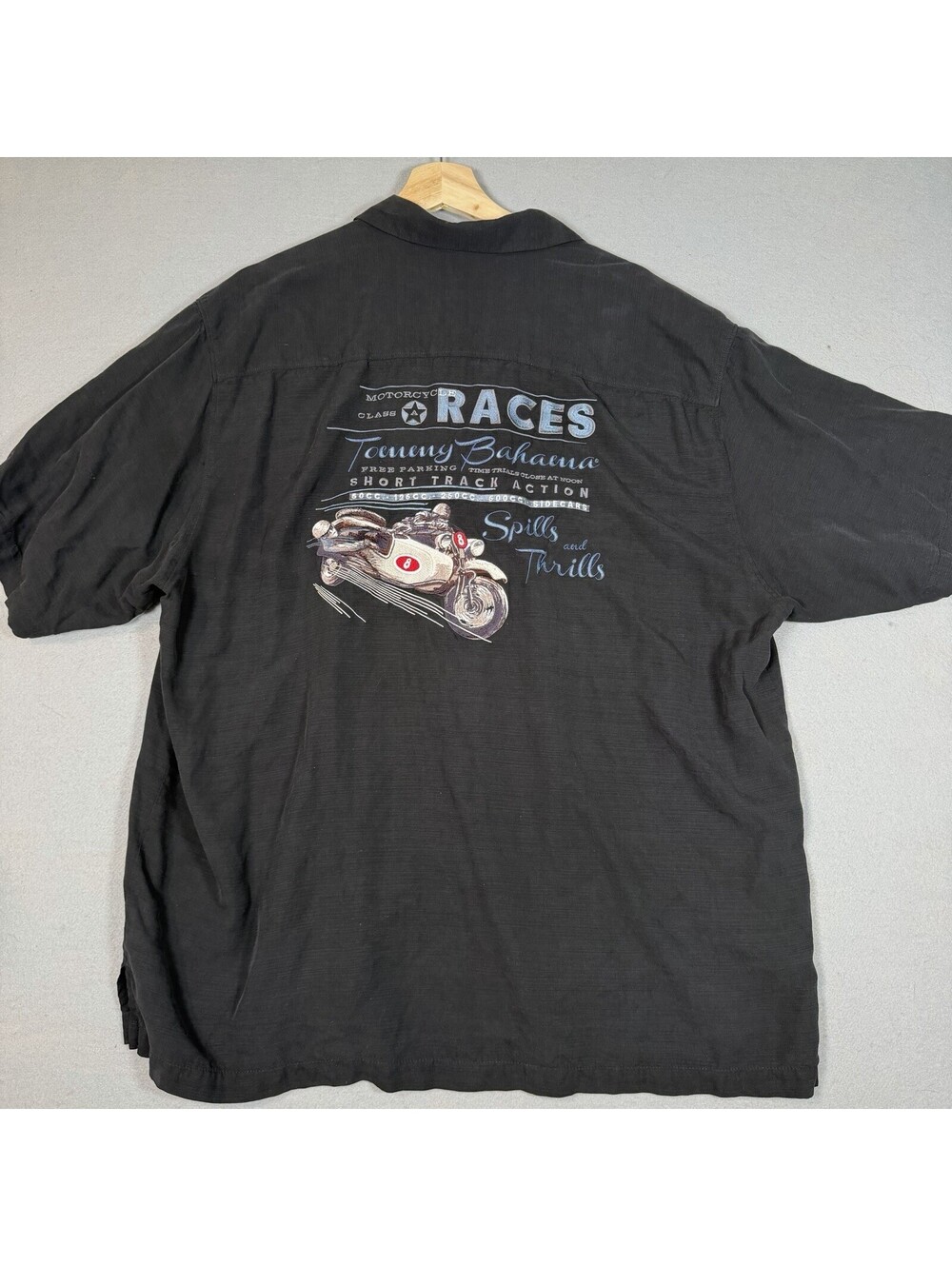 Tommy Bahama Shirt Men's XL Motorcycle Races Spills and Thrills Embroidered